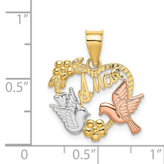 14k Two-tone w/White Rhodium AMOR Heart w/Doves Charm
