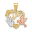 Amor Heart with Doves Charm in 14K Two-Tone Gold, 24mm Textured - Sophia Jewelers