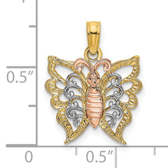 14k Two-Tone w/White Rhodium Butterfly Cut-Out Charm