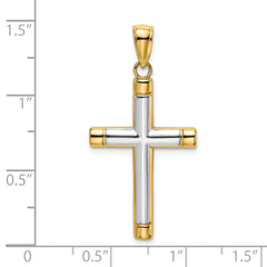 14K W/ Rhodium Polished Tubular Cross Charm