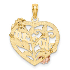 14k Two-tone w/ White Rhodium SPECIAL On Heart w/ Flower Charm