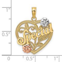14k Two-tone w/ White Rhodium SPECIAL On Heart w/ Flower Charm