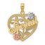 Heart with Flowers Charm in 14K Two-Tone Gold, 25mm Textured - Sophia Jewelers