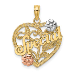 14k Two-tone w/ White Rhodium SPECIAL On Heart w/ Flower Charm