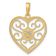 14k w/Rhodium Filigree Beaded Heart Charm