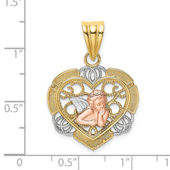 14K Two-tone w/White Rhodium Angel In Heart Charm