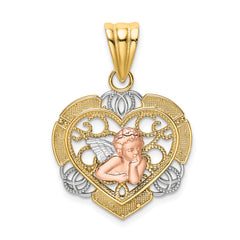 14K Two-tone w/White Rhodium Angel In Heart Charm