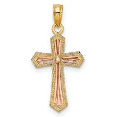 14K Two-tone w/ Beaded Trim Cross Charm