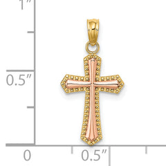14K Two-tone w/ Beaded Trim Cross Charm