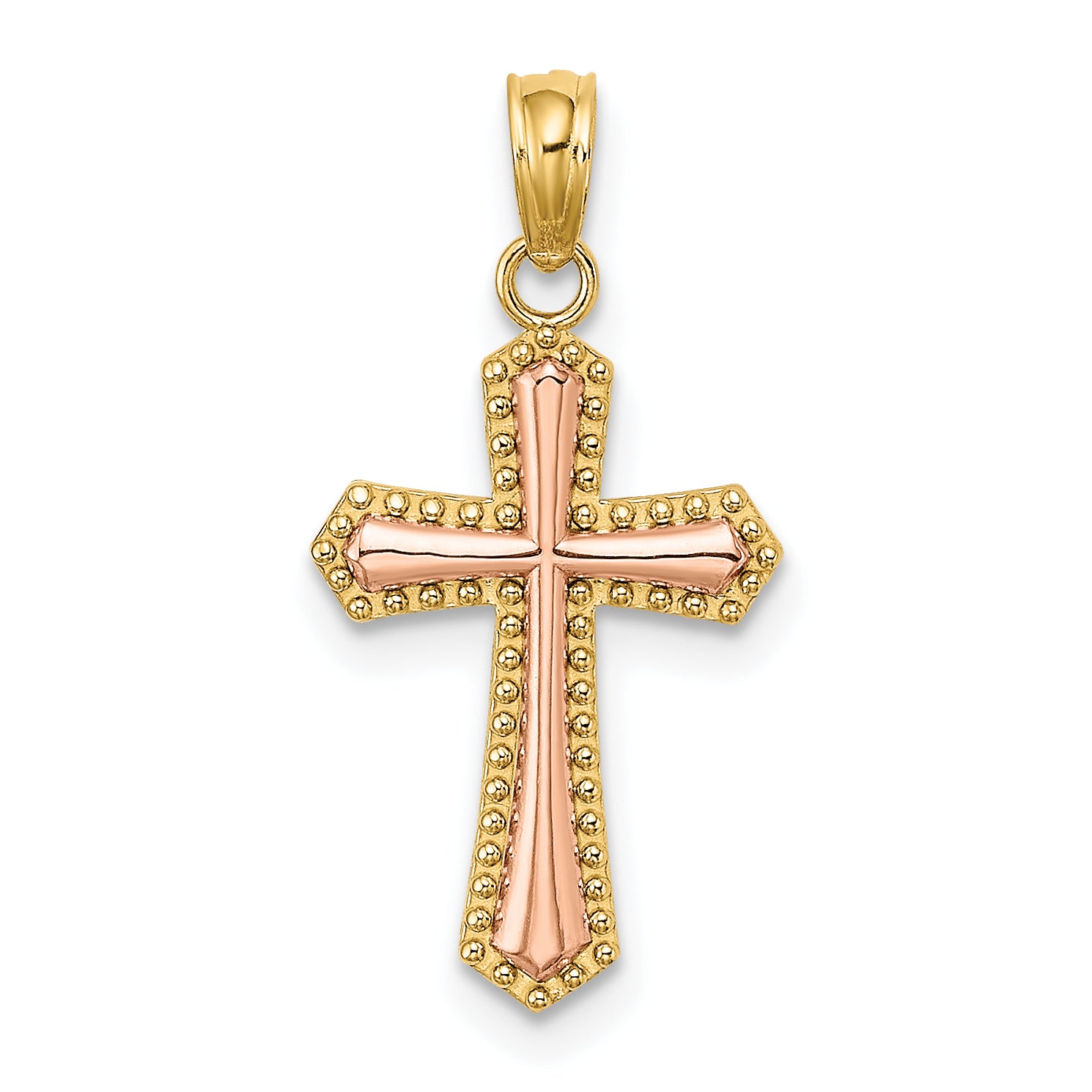 14K Two-tone w/ Beaded Trim Cross Charm