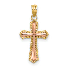 14K Two-tone w/ Beaded Trim Cross Charm