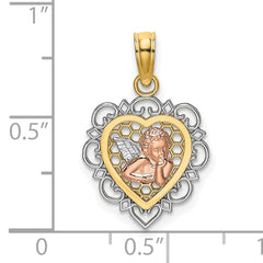 14K Two-tone w/White Rhodium Small Angel In Heart Charm