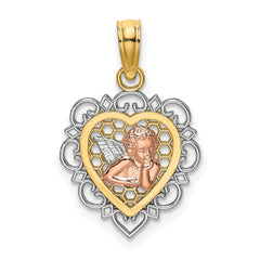 14K Two-tone w/White Rhodium Small Angel In Heart Charm