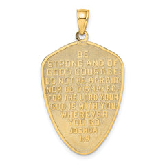 14K w/Rhodium Cross Shield W/ Joshua 1:9 On Reverse Charm