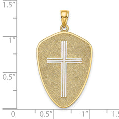 14K w/Rhodium Cross Shield W/ Joshua 1:9 On Reverse Charm