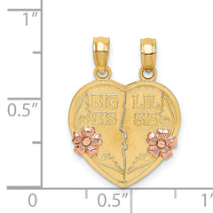 14k Two-Tone BIG SIS-LIL SIS Break-apart Heart Charm