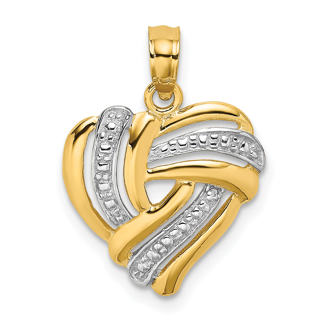 14k w/ White Rhodium Textured Heart Charm