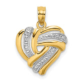 14k w/ White Rhodium Textured Heart Charm