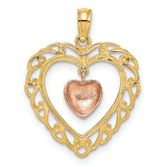 14k Yellow and Rose Gold Polished Dangling Heart In Heart Charm