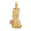 Sitting Cat with Bow & Flower Charm in 14K Two-Tone Gold, 23mm - Sophia Jewelers
