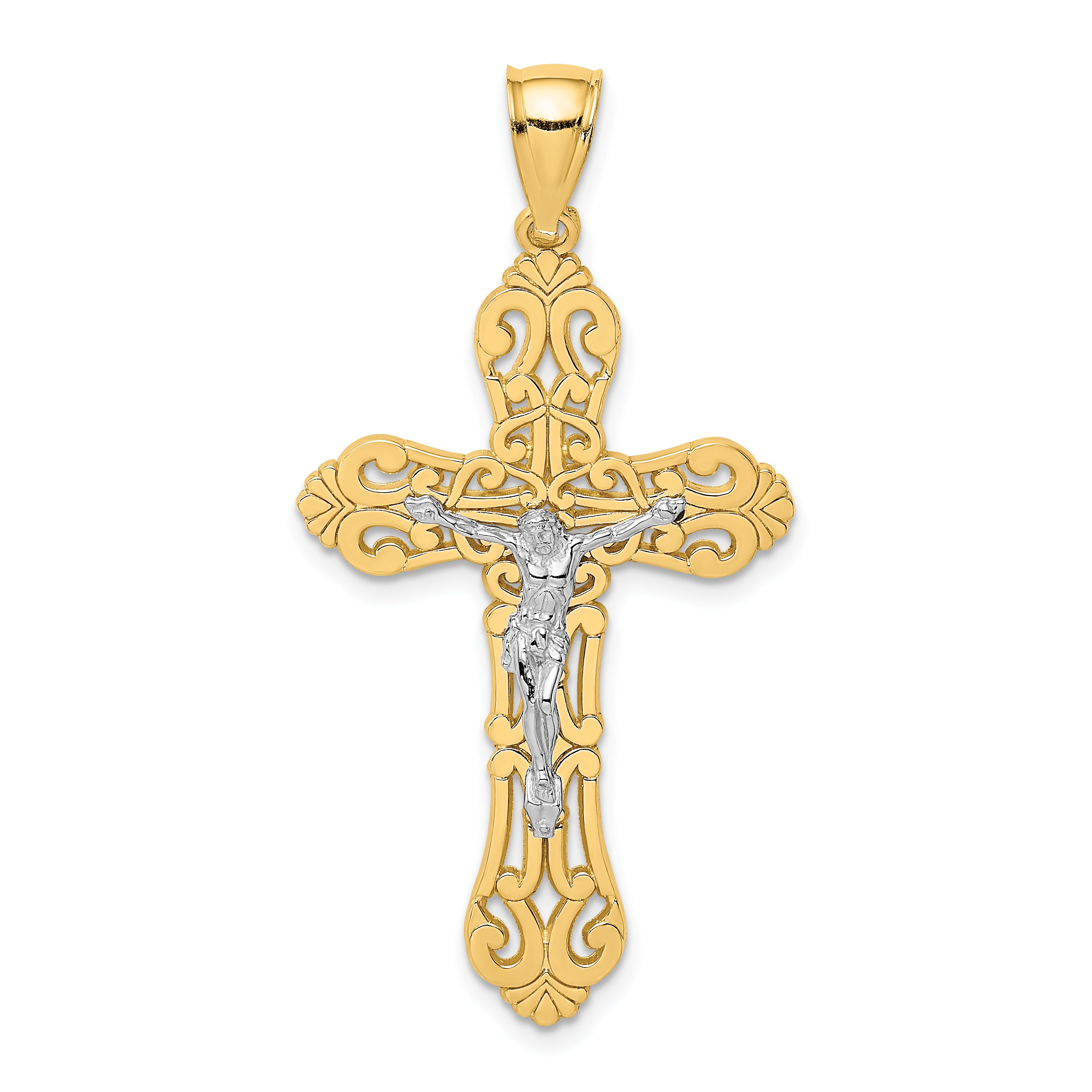 14K Two-tone Crucifix W/ Scrolled Tips Charm