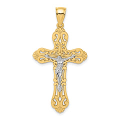 14K Two-tone Crucifix W/ Scrolled Tips Charm
