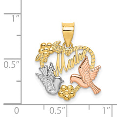 14k Two-tone w/White Rhodium MADRE Heart w/Doves Charm