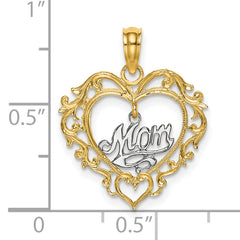 14k Two-tone MOM Inside Heart Charm