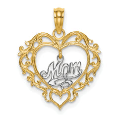 14k Two-tone MOM Inside Heart Charm