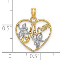 14k w/ Rhodium Textured Heart w/ MOM Charm