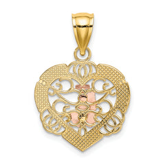 14K Two-tone w/White Rhod Praying Hands and Cross Heart Charm