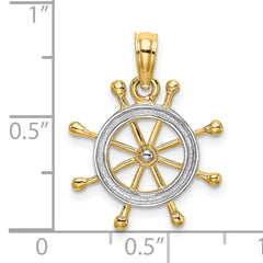 14K W/ Rhodium 2-D Ship Wheel Charm
