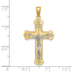14K Two-tone Engraved Crucifix Charm