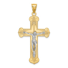 14K Two-tone Engraved Crucifix Charm
