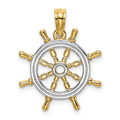 14K w/Rhodium Ships Wheel Pendant