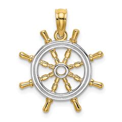 14K w/Rhodium Ships Wheel Pendant