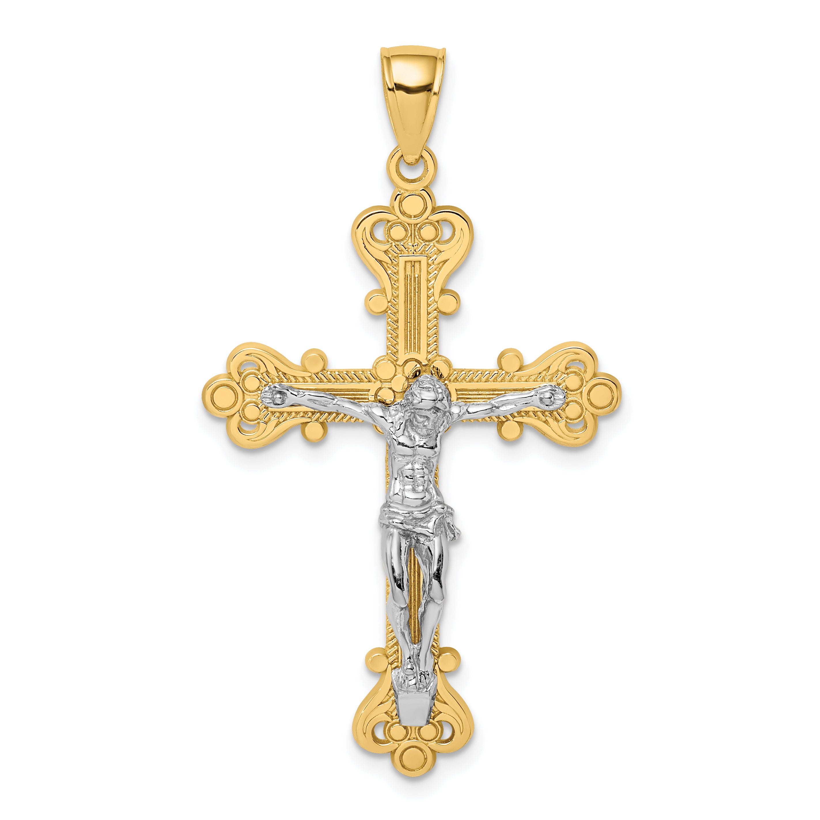 14k Two-Tone Engraved Crucifix Charm