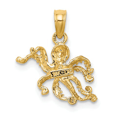 14K W/ Rhodium Textured Octopus Charm