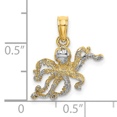 14K W/ Rhodium Textured Octopus Charm
