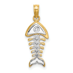 14K w/Rhodium 3-D Fishbone Charm