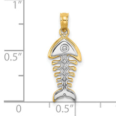 14K w/Rhodium 3-D Fishbone Charm