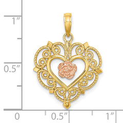 14k Rose and Yellow Gold Flower and Heart Charm