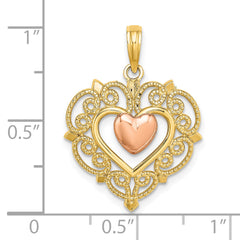 14k Yellow and Rose Gold Heart w/ Lace Trim Charm