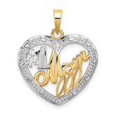 14k w/ Rhodium Textured #1 MOM In Heart Charm