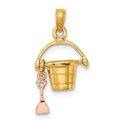 14K Rose and Yellow Gold 3-D Beach Bucket and Shovel Charm