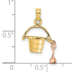 14K Rose and Yellow Gold 3-D Beach Bucket and Shovel Charm