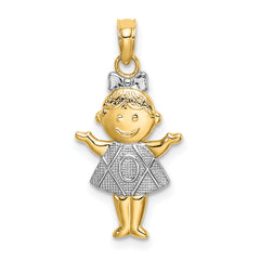 14K Textured w/Rhodium Girl Charm