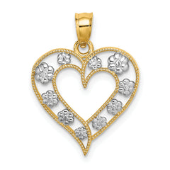 14k Two-Tone Textured Cut-Out Heart w/ Flowers Charm