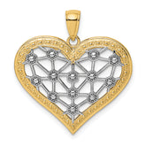 14k w/Rhodium Lattice Center Heart Charm