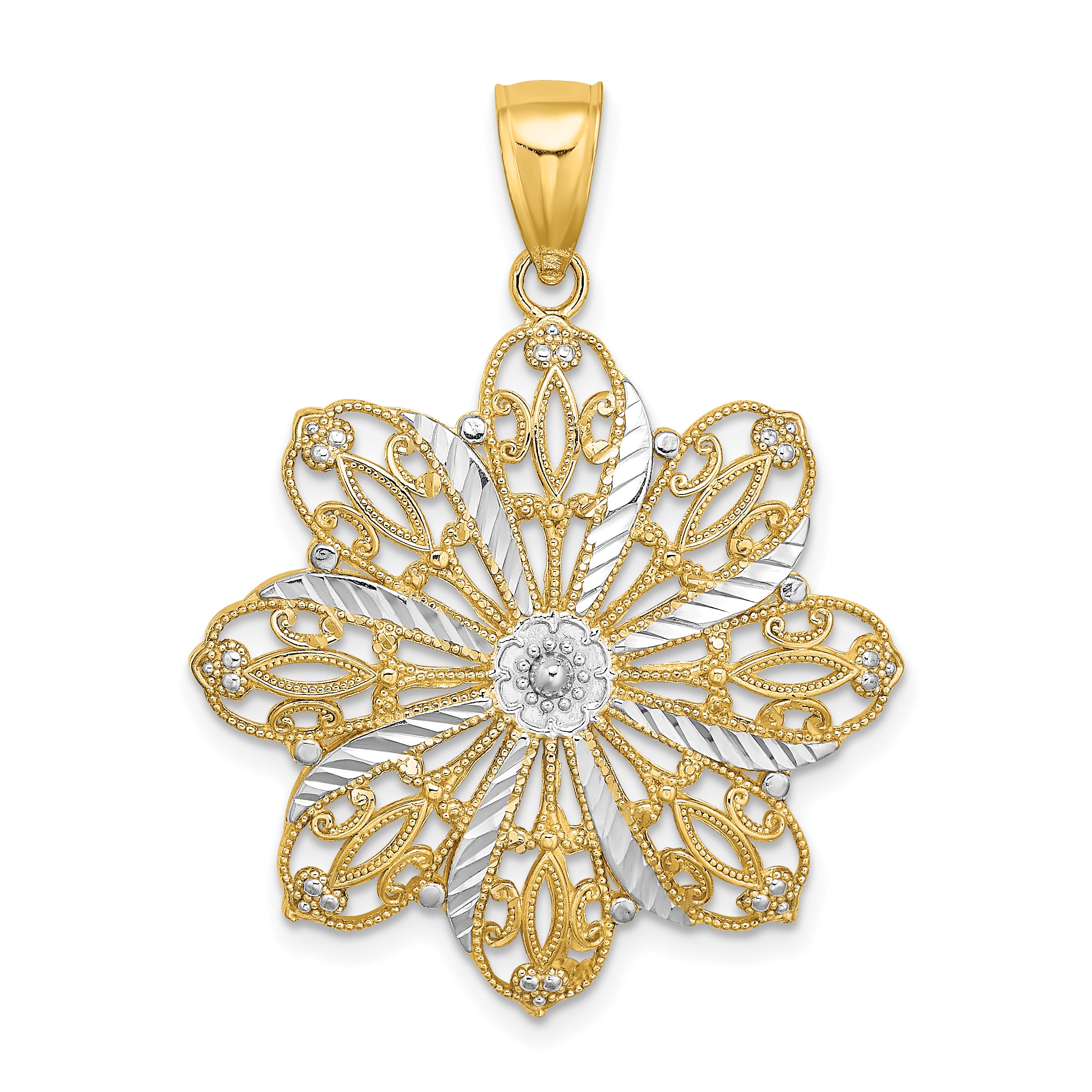 14K w/ Rhodium D/C Flower Charm